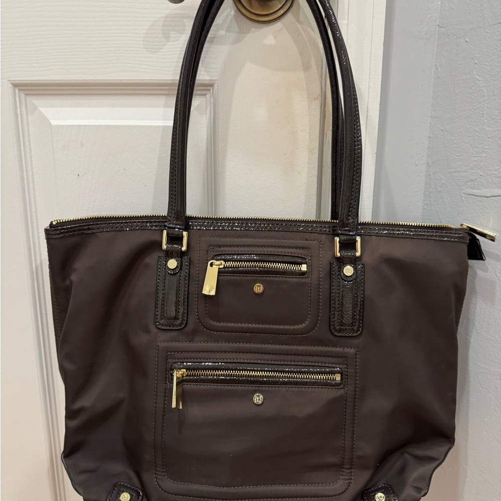 Brown Tote Bag with Gold Accents
